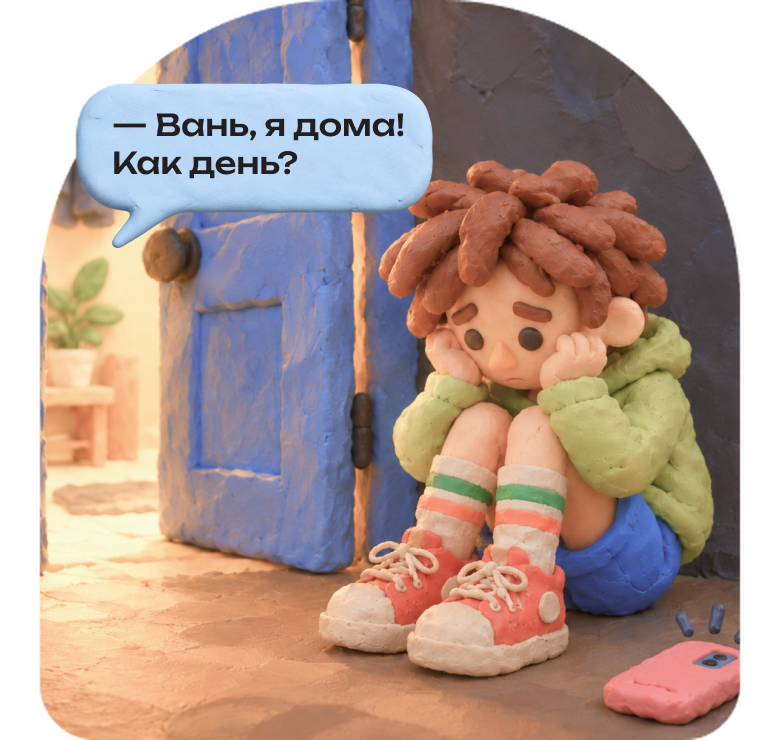 Ваня сидит у двери, обняв колени